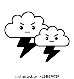kawaii clouds angry cartoon and thunderbolt