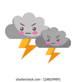 kawaii clouds angry cartoon and thunderbolt