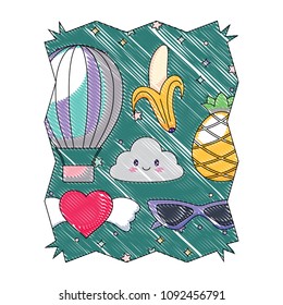 kawaii clouds and fruits pattern