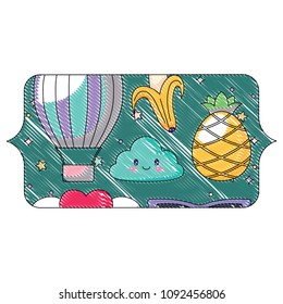 kawaii clouds and fruits pattern