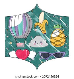 kawaii clouds and fruits pattern