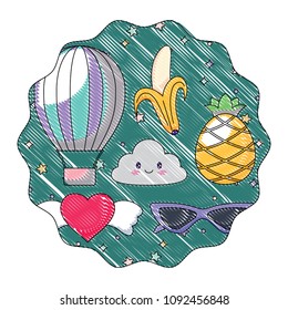 kawaii clouds and fruits pattern