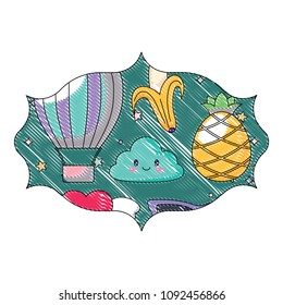 kawaii clouds and fruits pattern