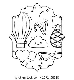 kawaii clouds and fruits pattern