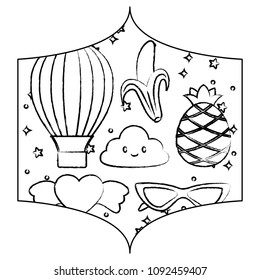 kawaii clouds and fruits pattern