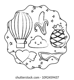 kawaii clouds and fruits pattern