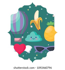 kawaii clouds and fruits pattern