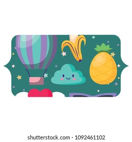 kawaii clouds and fruits pattern