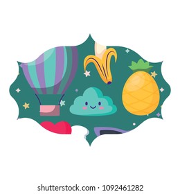 kawaii clouds and fruits pattern