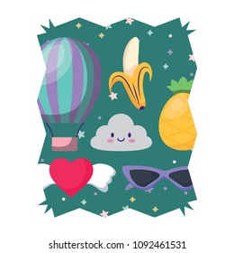 kawaii clouds and fruits pattern