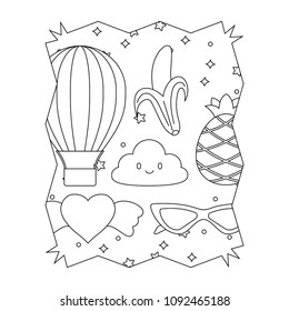 kawaii clouds and fruits pattern