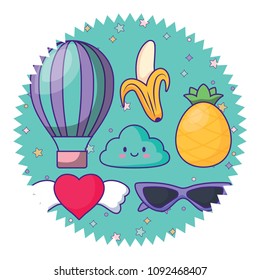 kawaii clouds and fruits pattern