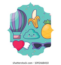 kawaii clouds and fruits pattern