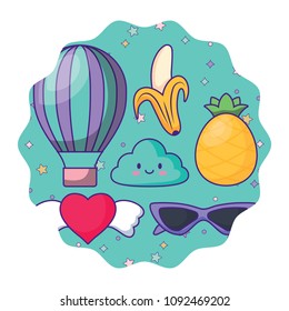 kawaii clouds and fruits pattern