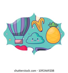 kawaii clouds and fruits pattern