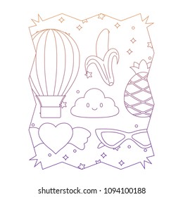 kawaii clouds and fruits pattern