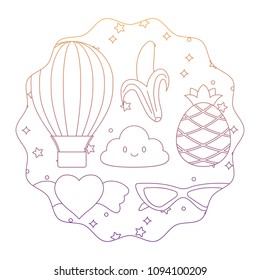 kawaii clouds and fruits pattern