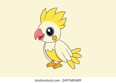 Kawaii cockatoo on a white background and vector art illustration