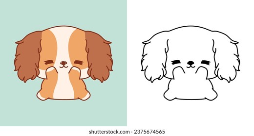 Kawaii Cocker Spaniel Puppy Multicolored and Black and White. Beautiful Isolated Dog. Funny Vector Illustration of a Kawaii Animal for Prints for Clothes, Stickers, Baby Shower. 