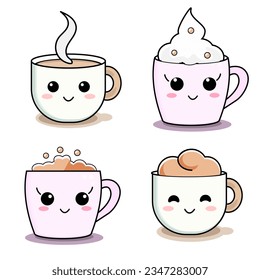 Kawaii Cofe cups image set