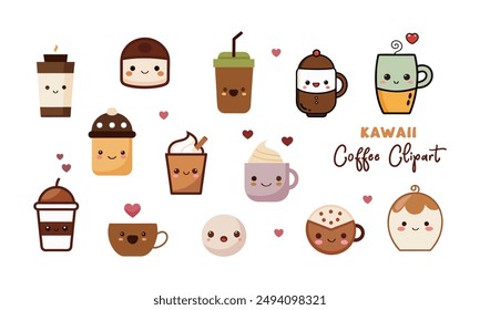 Kawaii Coffee Clipart set collection