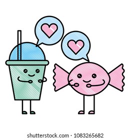 kawaii coffee cup and candy talking cartoon