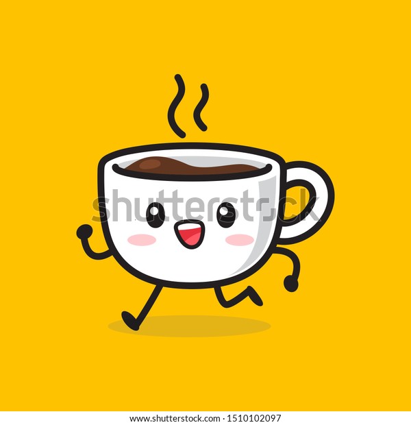 走る動きにかわいいコーヒーカップのキャラクター かわいい漫画のベクターイラスト のベクター画像素材 ロイヤリティフリー