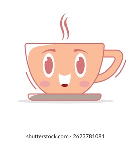 Kawaii Coffee Cup Character Vector with Cute Face and Soft Style, Perfect for Cafe Illustrations, Coffee-Themed Designs, Cozy Beverage Projects, and Cheerful Visual Content.