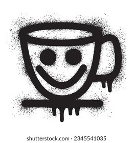 Kawaii coffee cup graffiti with black spray paint