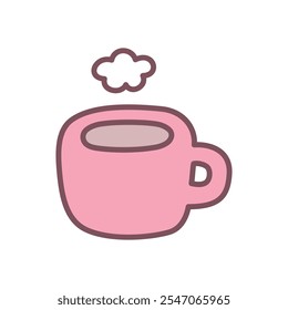 Kawaii coffee cup icon. Hand drawn illustration of a steamed mug of hot drink isolated on a white background. Vector 10 EPS.