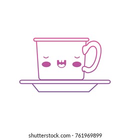 kawaii coffee cup on dish in degraded magenta to purple color contour