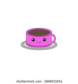 kawaii coffee icon mascot, cute coffee logo, vector illustration