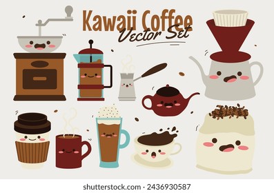 Kawaii Coffee Illustration Vector Set