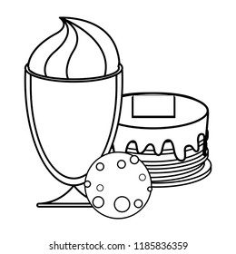 kawaii coffee maker and cookies over white