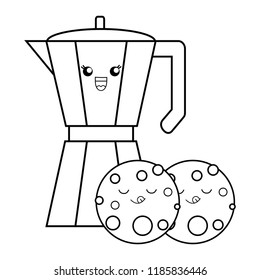 kawaii coffee maker and cookies over white