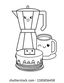 kawaii coffee maker and cookies over white