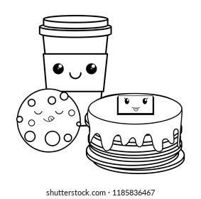 kawaii coffee maker and cookies over white