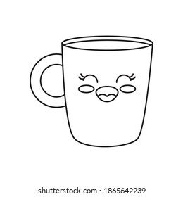 kawaii coffee mug icon over white background, line style, vector illustration