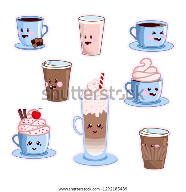 Download Kawaii Coffee Set Various Cute Cafe Stock Vector Royalty Free 1292185489