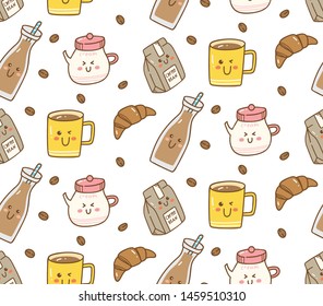 Kawaii coffee shop seamless background