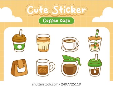 Kawaii Coffee types menu sticker collection
