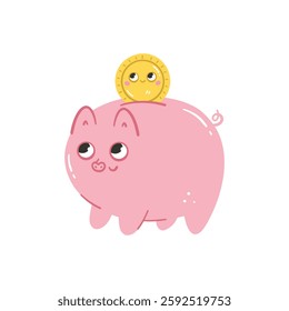 Kawaii coin and piggy bank for saving money and investing vector illustration