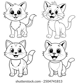 Kawaii coloring page, Cute cat smiling bundle, Coloring page for kids