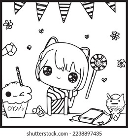 Kawaii Coloring Page For Kids