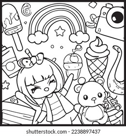 Kawaii Coloring Page For Kids