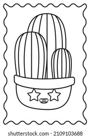 Kawaii Coloring Page Printable Illustration Home Plants with Star Eyes
