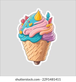 Kawaii Cone Ice Cream with Vector Design