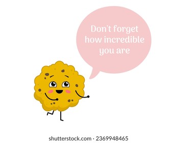 Galleta Kawaii con una gran burbuja de habla y una cita linda. Galleta con chocolate. Ilustración del vector aislada en fondo blanco