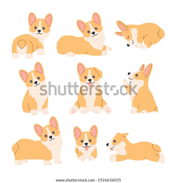 Kawaii Corgi Stickers Set Happy Little Stock Vector (Royalty Free ...