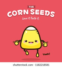 Kawaii corn cartoon mascot jumping.